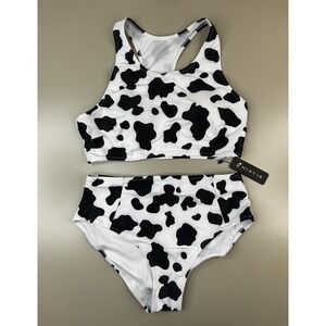 Tempt Me Cow Print Bikini Set Womens Large High Waist Two Piece Swimsuit NWT